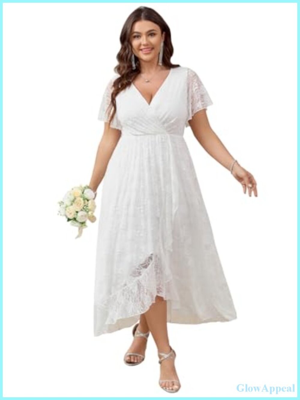 Plus Size Lace Ruffle Sleeve Maxi Formal Dress